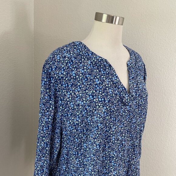 Cynthia Rowley Womens Plus 2X Blue Floral Rayon Blouse Top 3/4 Sleeve Shirt - Picture 2 of 10
